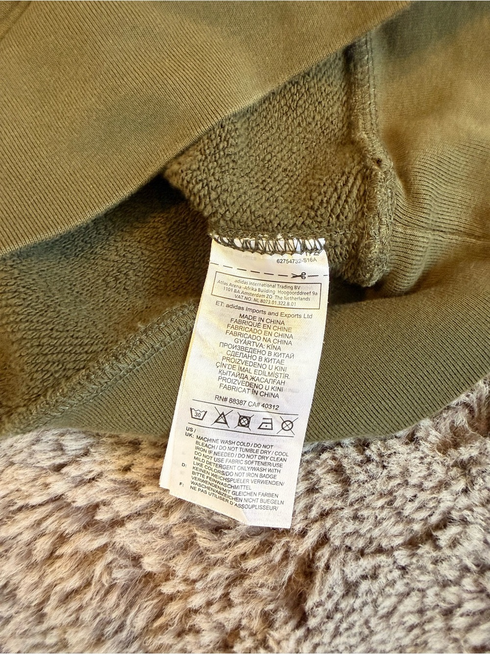 adidas Olive Crewneck Sweatshirt with Sleeve Trefoil Panels - Picture 5 of 9